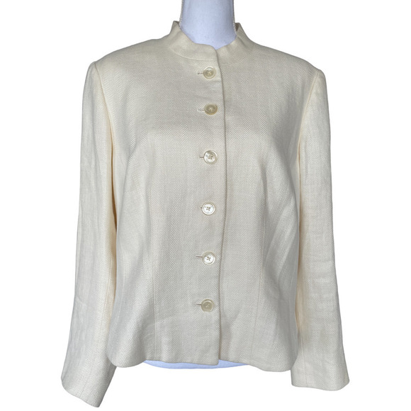 Lauren Ralph Lauren Jackets & Blazers - Vintage Lauren Ralph Lauren Nehru Jacket 1990's Sz 14W Ivory White Linen Fitted